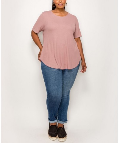 Plus Size Thermal Short Sleeve Swing Tee Mauve Pale $16.81 Tops