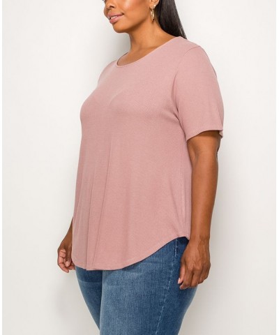 Plus Size Thermal Short Sleeve Swing Tee Mauve Pale $16.81 Tops