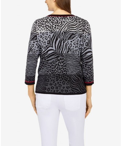 Petite Size Classics Ombre Animal Jacquard Sweater Gray $27.00 Sweaters