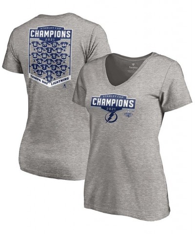 Women's Heather Gray Tampa Bay Lightning 2021 Stanley Cup Champions Jersey Roster V-Neck T-shirt Heather Gray $19.37 Tops