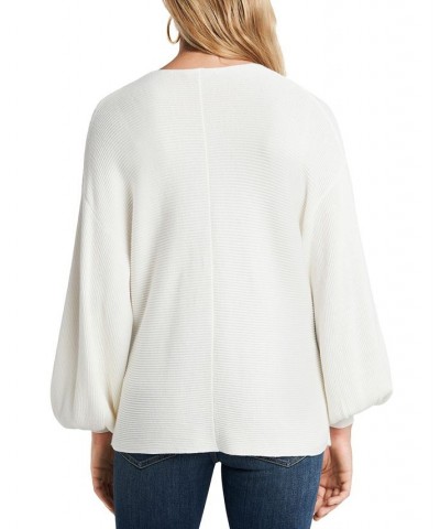 Women's Rib-Knit Bubble Sleeve Long Sleeve Sweater White $28.27 Sweaters