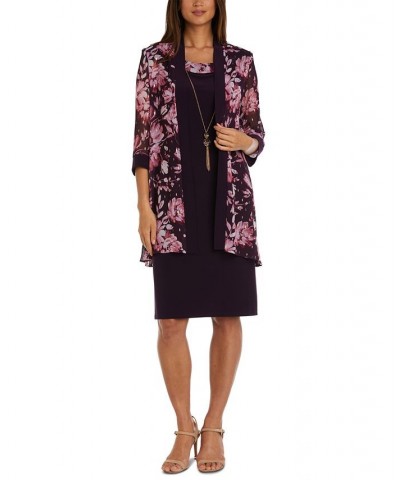 Women's Necklace Dress & Foil-Print Jacket Eggplant $32.39 Dresses