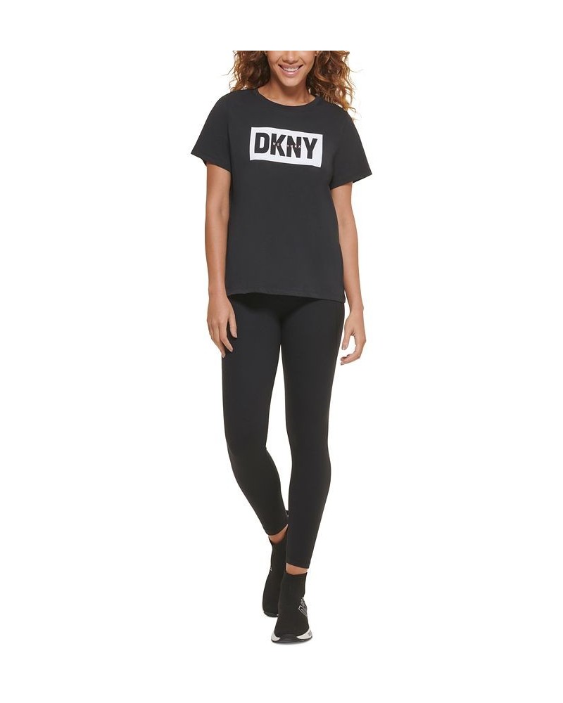 Women's Performance Cotton Crew-Neck Logo-Graphic T-Shirt Black/ Rosewater $13.69 Tops