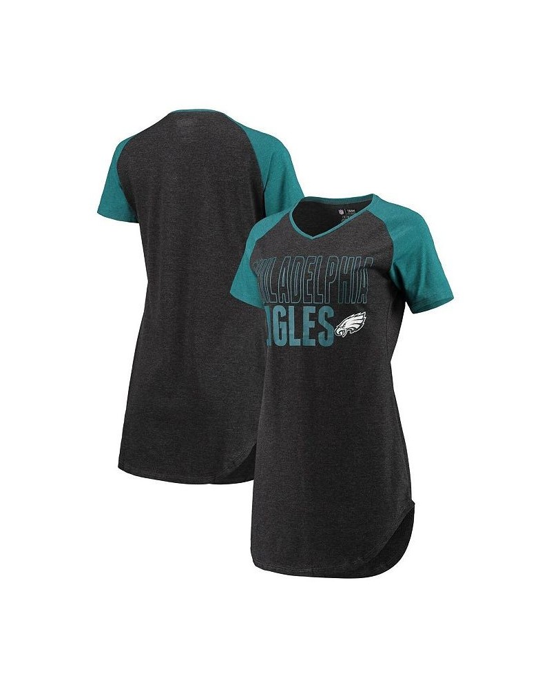 Women's Philadelphia Eagles Meter Raglan V-Neck Knit Nightshirt Black, Heathered Midnight Green $21.32 Pajama