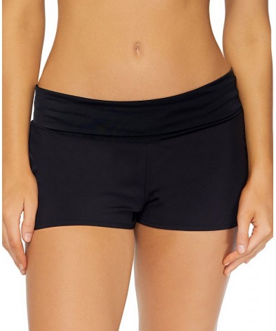 Juniors' Macrame Back Printed Tankini Top & Surf Shorts Black $34.10 Swimsuits