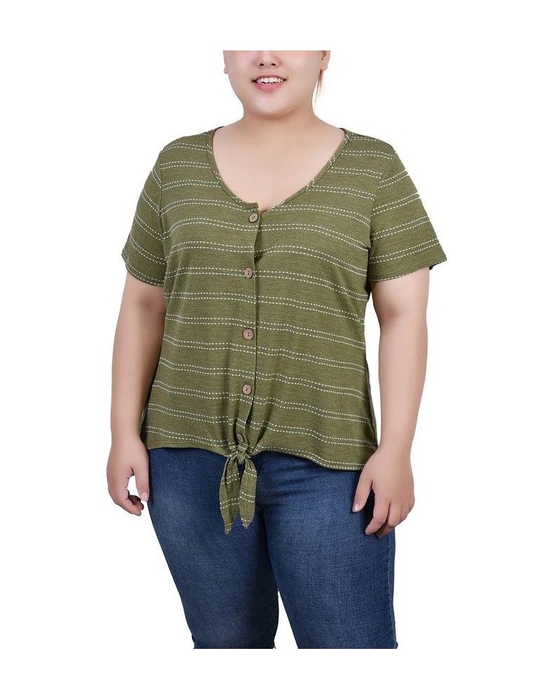 Plus Size Short Sleeve Tie Front Top Olive $14.90 Tops