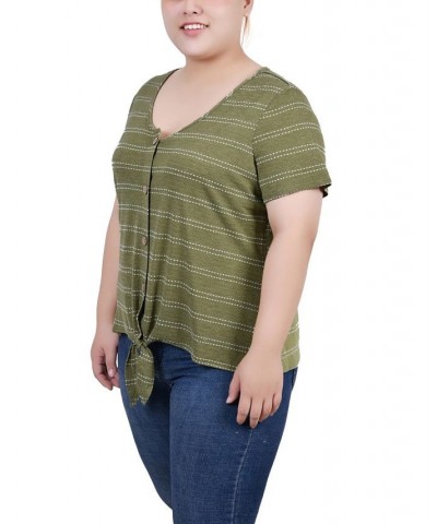 Plus Size Short Sleeve Tie Front Top Olive $14.90 Tops