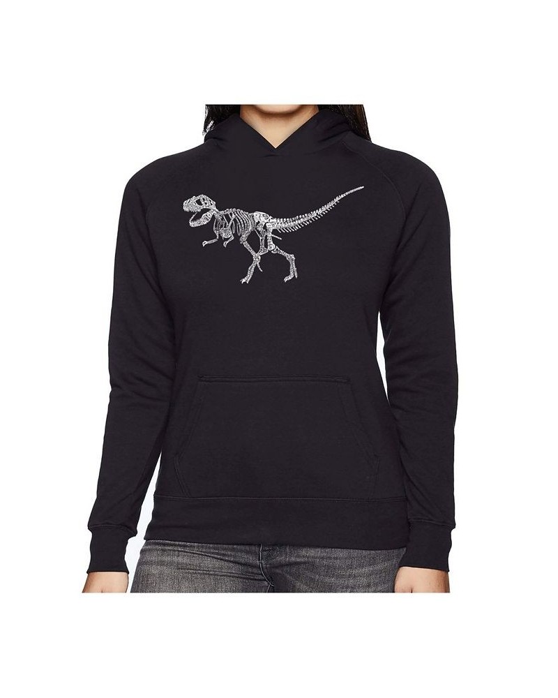 Women's Word Art Hooded Sweatshirt -Dinosaur T-Rex Skeleton Black $32.99 Sweatshirts