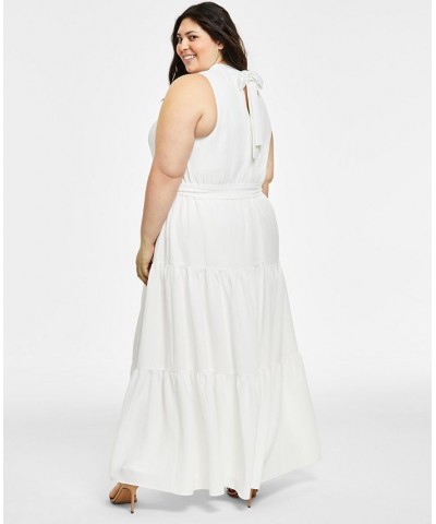 Plus Size Belted Textured Tiered-Skirt Dress Bright White $57.24 Dresses