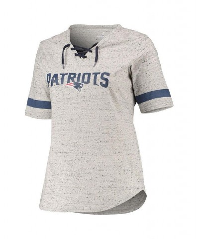 Women's Heathered Gray New England Patriots Plus Size Lace-Up V-Neck T-shirt Heathered Gray $29.49 Tops