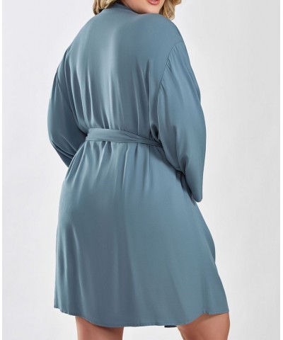 Bree Plus Size Modal Robe with Looped Self Tie Sash and Inner Ties Blue $51.25 Sleepwear