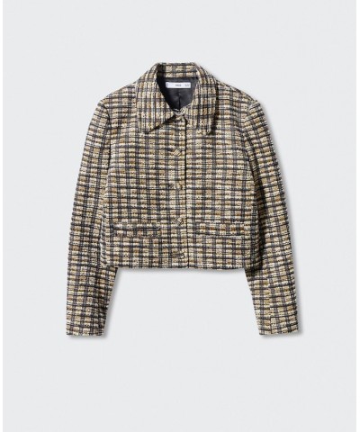 Women's Check Tweed Jacket Ochre $49.49 Jackets