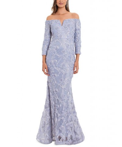 Off-The-Shoulder Lace Gown Grey/Gold $95.79 Dresses