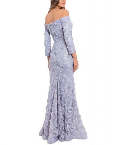 Off-The-Shoulder Lace Gown Grey/Gold $95.79 Dresses