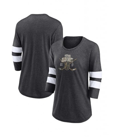Women's Branded Heather Charcoal Vegas Golden Knights Line Shift Tri-Blend Three-Quarter Sleeve T-shirt $27.49 Tops