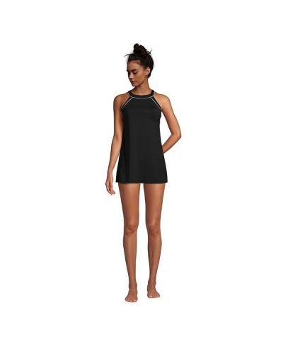 Women's Long High Neck Swim Dress One Piece Swimsuit Adjustable Straps Black/white $66.13 Swimsuits