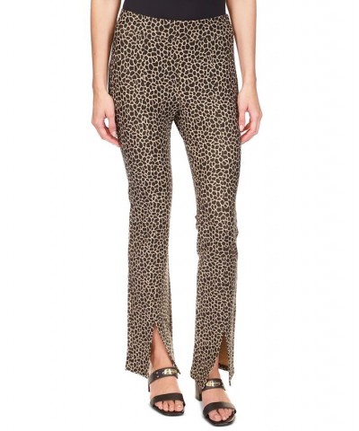 Women's Giraffe Split-Hem Leggings Regular & Petite Khaki/Brown Animal $27.52 Pants