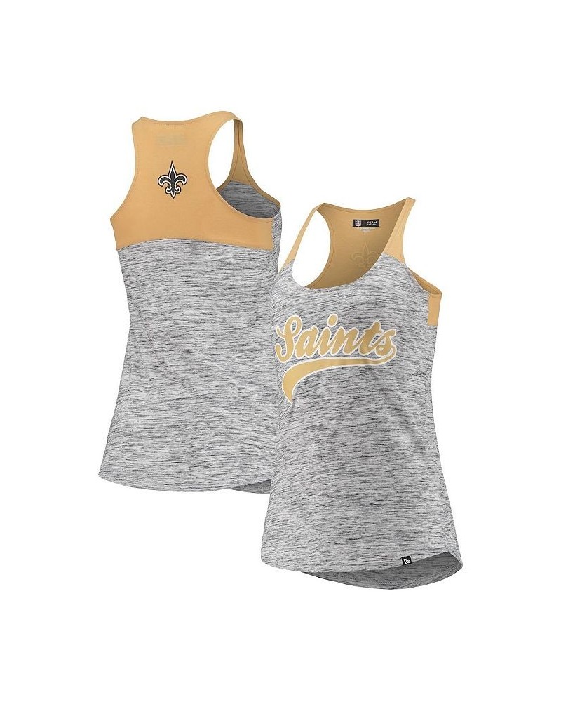 Women's Gold-Tone and Black New Orleans Saints Space Dye Racerback Tank Top Gold-Tone, Black $18.89 Tops