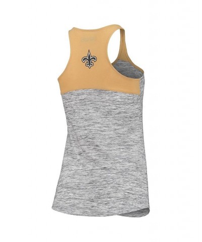 Women's Gold-Tone and Black New Orleans Saints Space Dye Racerback Tank Top Gold-Tone, Black $18.89 Tops