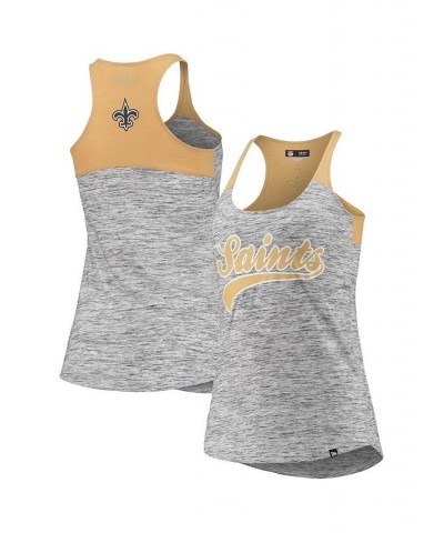 Women's Gold-Tone and Black New Orleans Saints Space Dye Racerback Tank Top Gold-Tone, Black $18.89 Tops