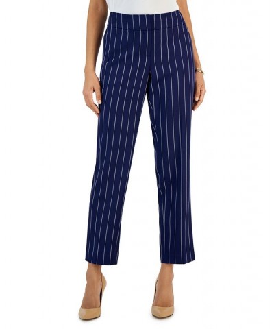 Women's Mid-Rise Straight-Leg Pinstripe Pants Kasper Navy/Vanilla Ice $27.90 Pants