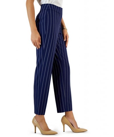 Women's Mid-Rise Straight-Leg Pinstripe Pants Kasper Navy/Vanilla Ice $27.90 Pants