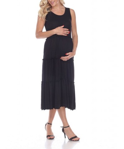 Women's Maternity Scoop Neck Tiered Midi Dress Black $32.64 Dresses