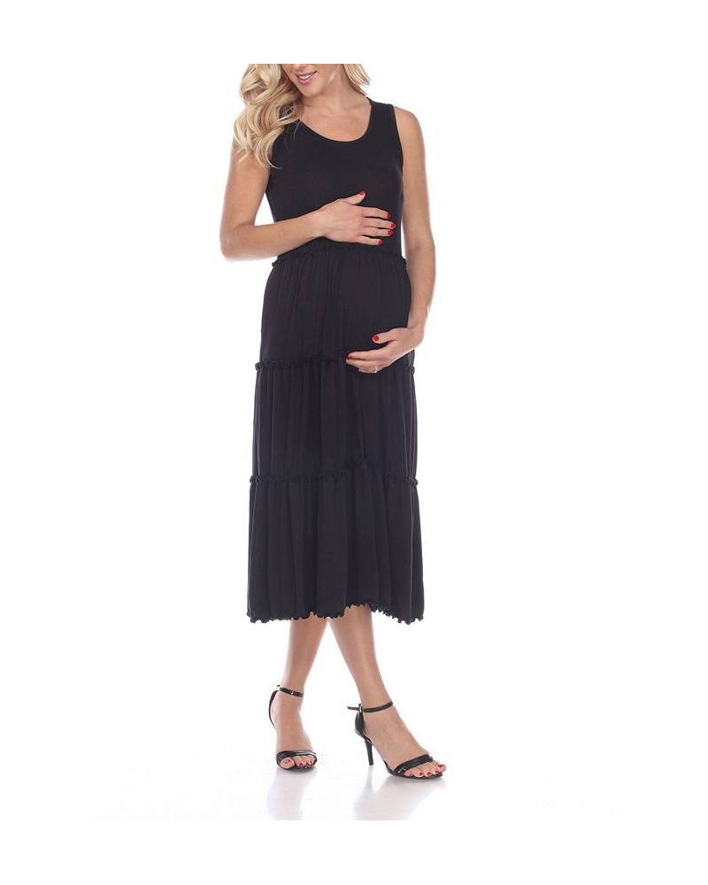 Women's Maternity Scoop Neck Tiered Midi Dress Black $32.64 Dresses