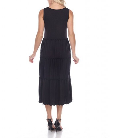 Women's Maternity Scoop Neck Tiered Midi Dress Black $32.64 Dresses