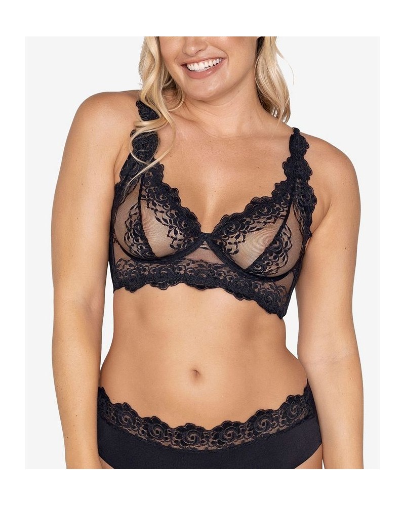 Sheer Lace Bustier Bralette Lingerie with Underwire Black $31.85 Bras