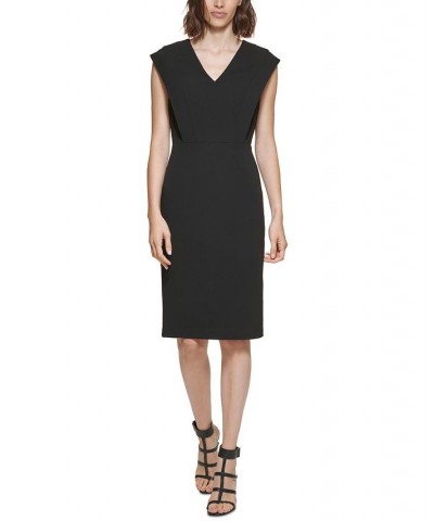 Women's Cap-Sleeve V-Neck Sheath Dress Black $59.77 Dresses