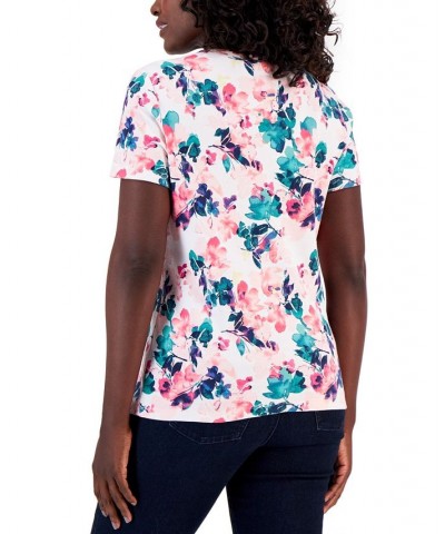 Women's Layered Floral Printed Henley Top Soft Pink $10.99 Tops