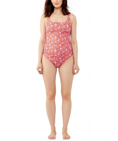 D’Anjo Sky One-Piece Maternity Swimsuit Red Floral $50.40 Swimsuits