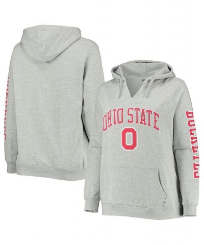 Women's Heathered Gray Ohio State Buckeyes Plus Size Arch Logo Campus 2-Hit V-Neck Pullover Hoodie Heathered Gray $39.74 Swea...
