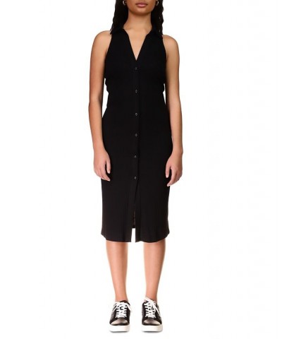 Women's Ribbed Midi Shirtdress Black $20.03 Dresses