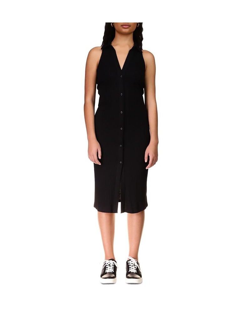 Women's Ribbed Midi Shirtdress Black $20.03 Dresses