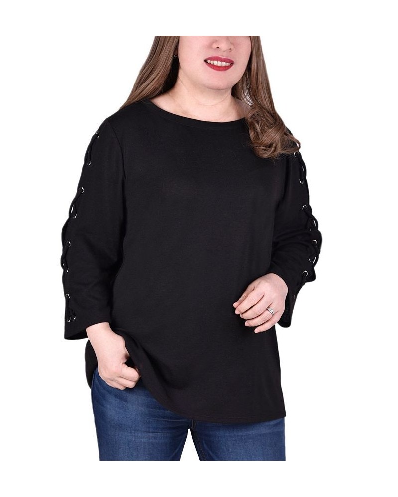 Women's Plus Size Laced Sleeve Top Black $16.64 Tops