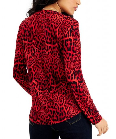 Women's Petite Print Zip-Pocket Top Chantal Cheetah $21.98 Tops