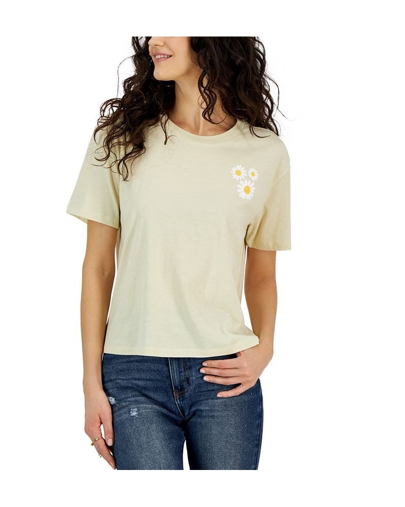 Juniors' Crewneck Daisy Short-Sleeve T-Shirt Frozen Dew $13.20 Tops