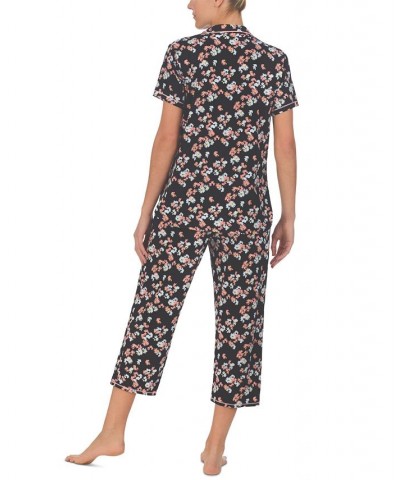 Printed Short Sleeve Notch-Collar Capri Pajama Set Blue $22.50 Sleepwear