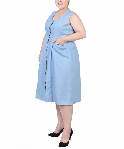 Plus Size Sleeveless Chambray Dress with Hardware Light Denim $18.59 Dresses