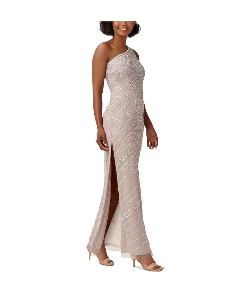 Petite Beaded One-Shoulder Gown Marble $135.60 Dresses