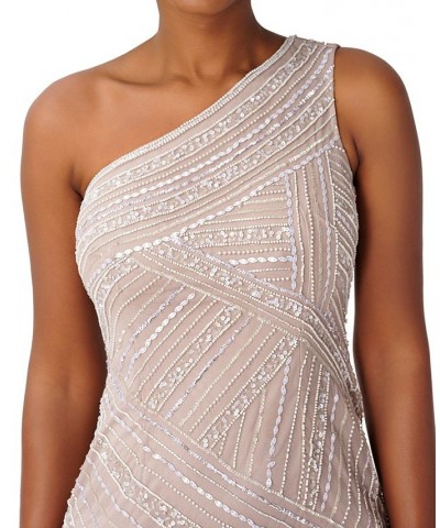 Petite Beaded One-Shoulder Gown Marble $135.60 Dresses