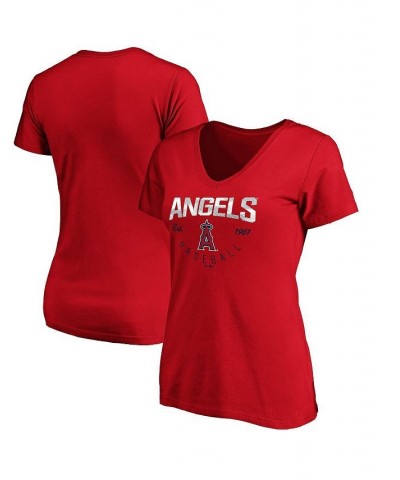 Women's Branded Red Los Angeles Angels Live For It V-Neck T-shirt Red $21.59 Tops