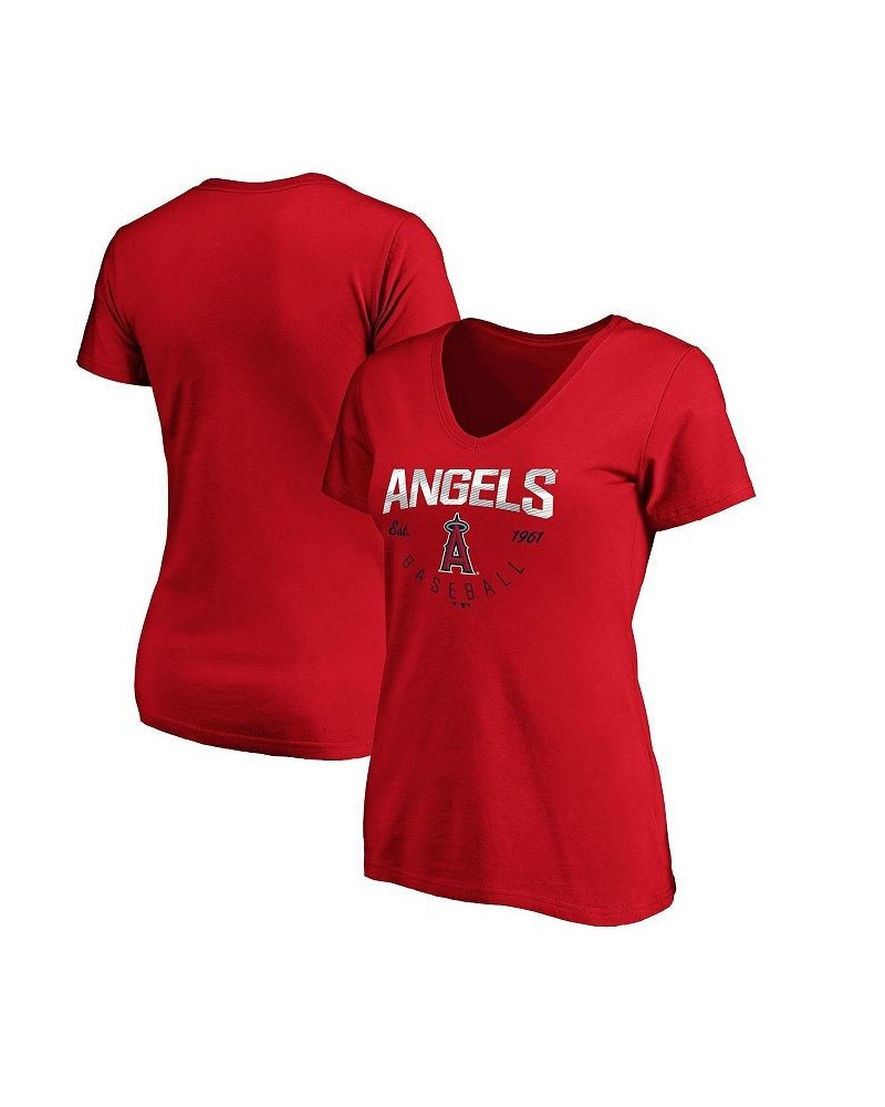 Women's Branded Red Los Angeles Angels Live For It V-Neck T-shirt Red $21.59 Tops