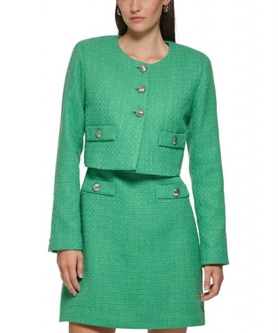 Women's Tweed Cropped Jacket Green $83.66 Dresses