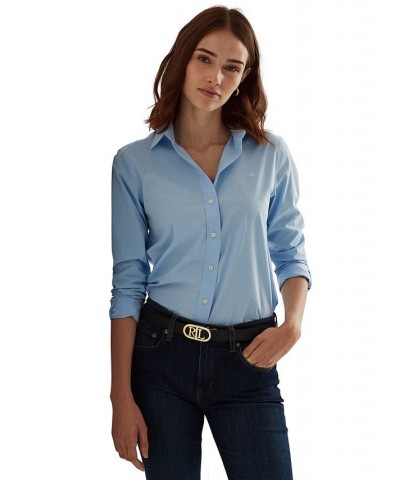 Plus-Size Easy Care Cotton Shirt Blue $48.76 Tops