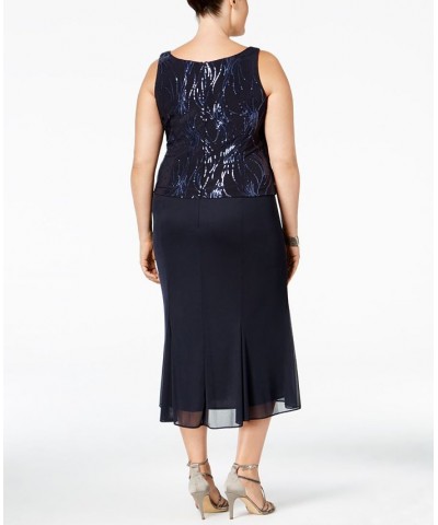 Plus Size Sequined Chiffon Dress and Jacket Navy $87.15 Dresses