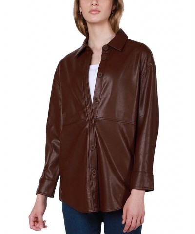 Women's Faux-Leather Shacket Rusty Brown $41.87 Jackets