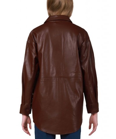 Women's Faux-Leather Shacket Rusty Brown $41.87 Jackets